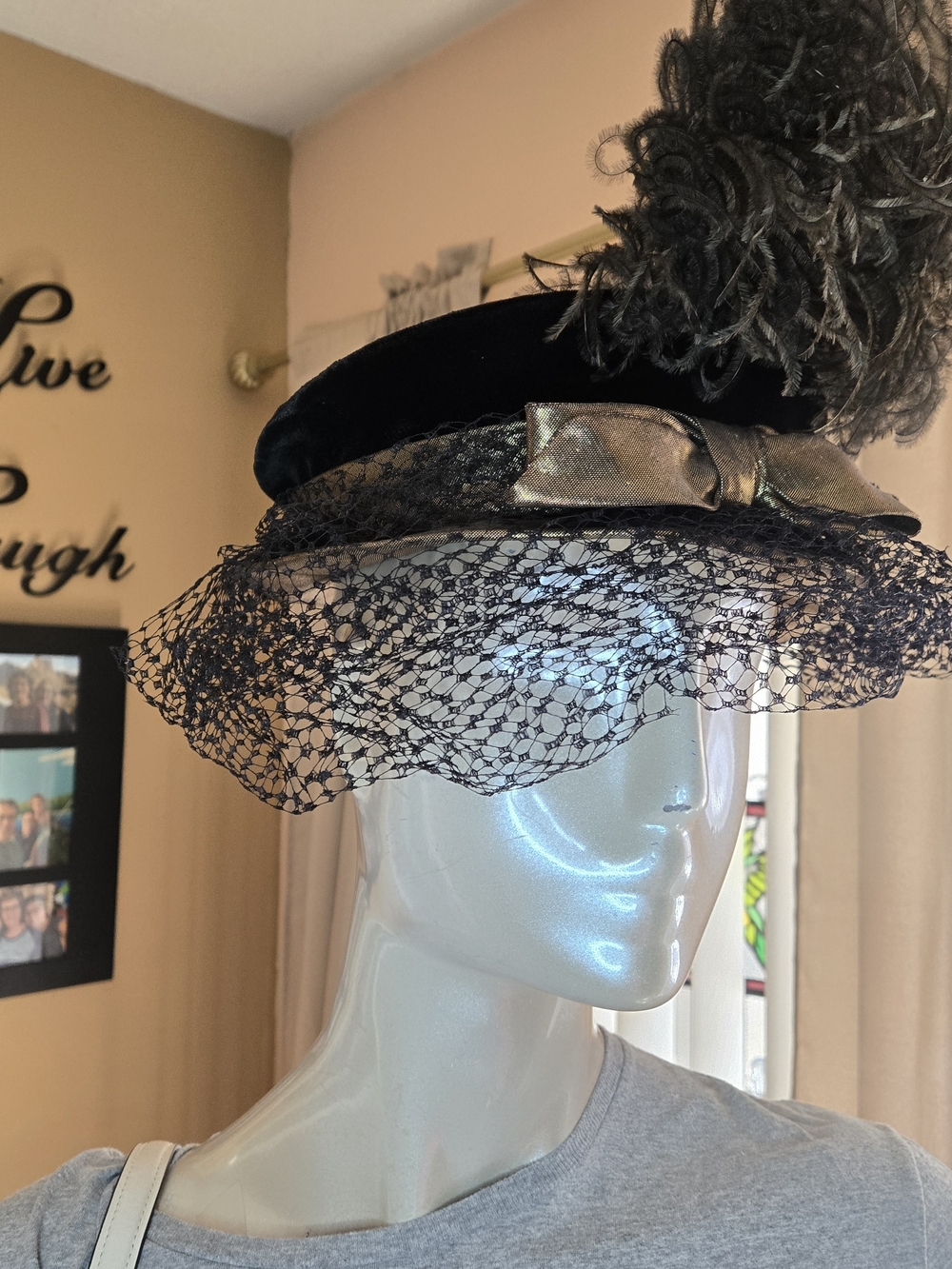 Vintage Nat Frank NY Feather Veil Cocktail Fascinator Hat Gothic